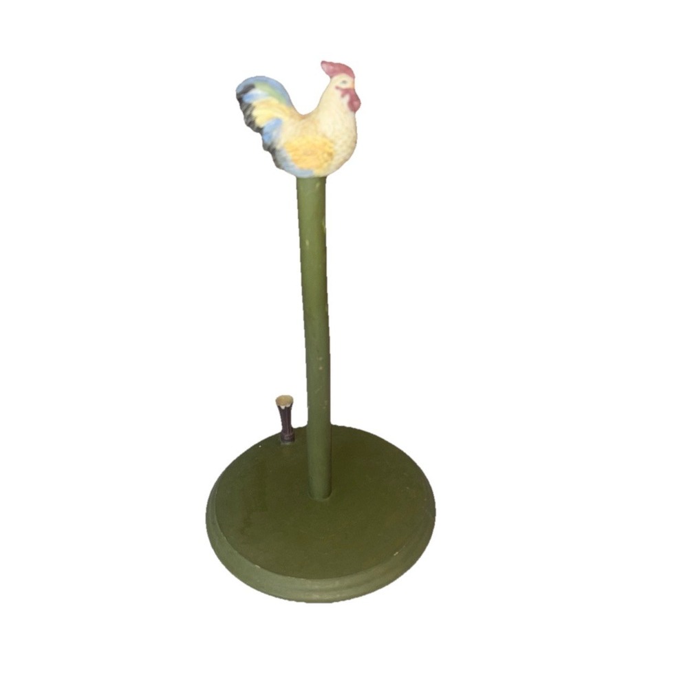 Vintage Wood Farmhouse Rustic Rooster Paper Towel Holder Green Base